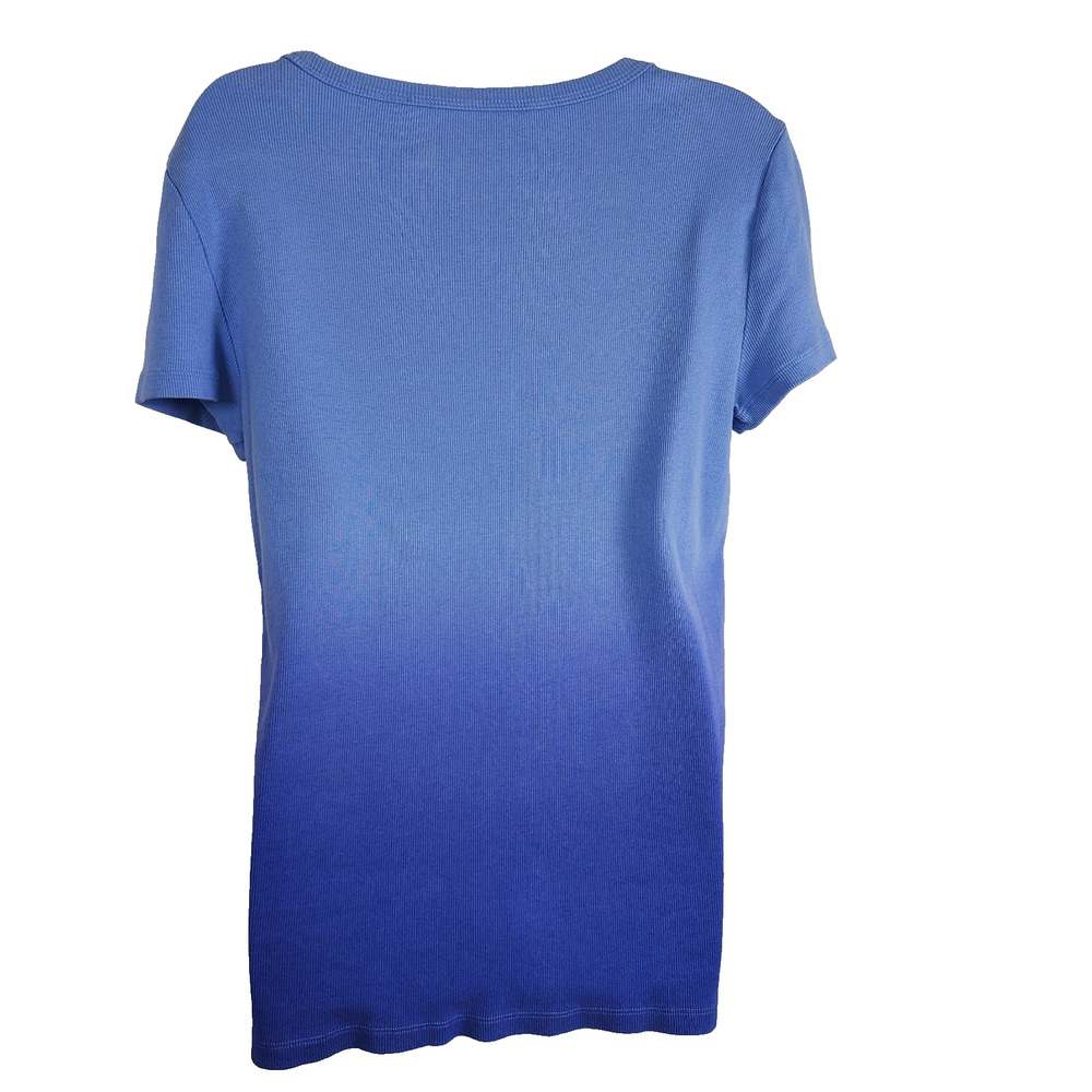 Talbots Womens Ribbed Scoop Neck Tee Dip Dye Ombre Blue Size Large Short Sleeve - Picture 2 of 7